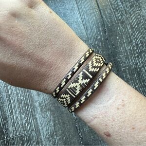 Handwoven Tribal Boho Cuff Bracelet - Natural Fiber Geometric Pattern